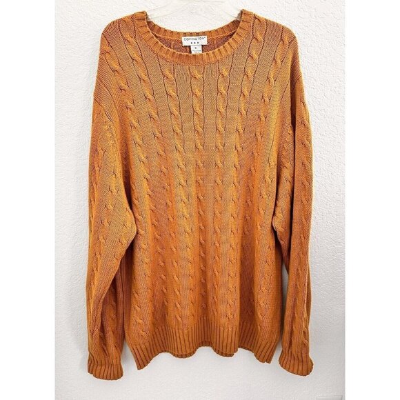 Vintage Y2K Covington Men's Long Sleeve Orange 100% Cotton Cable Knit Sweater XL - Picture 1 of 5
